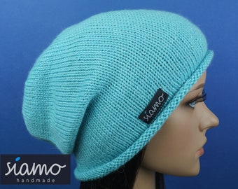 Beanie MITTENWALD Unisex blau-grau Merino-Mix M/ütze von siamo-handmade