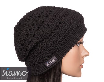 Sommer-Mütze VERONA schwarz Baumwolle-Mix Häkelmütze Sommer-Beanie Damen-Mütze by siamo-handmade