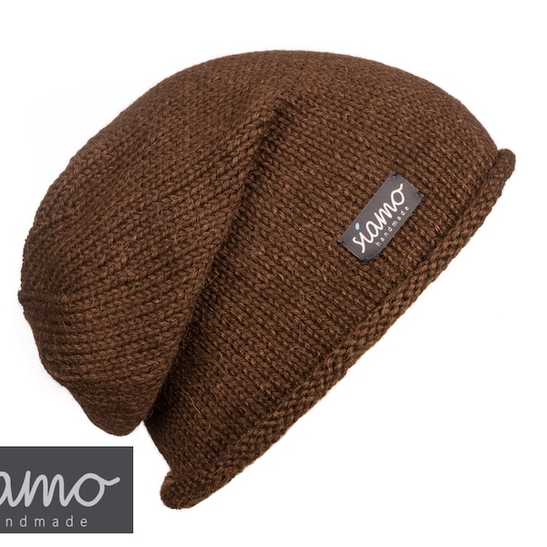 Beanie TALARA schoko-braun 100 % Baby-Alpaka Unisex Damen-Mütze Herren-Mütze Haube Strickmütze by siamo-handmade