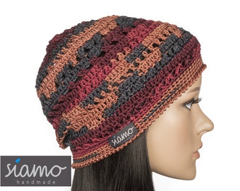Sommer-Mütze TRIEST lava Baumwolle-Viskose Damen-Mütze Sommer-Beanie Mädchen-Mütze Sommer-Haube Häkelmütze Boho-Style von siamo-handmade