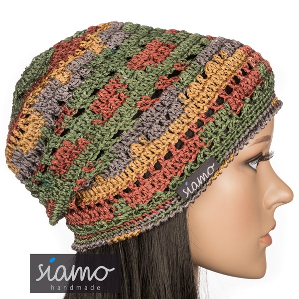 Sommer-Mütze TRIEST pinie Baumwolle-Viskose Damen-Mütze Sommer-Beanie Mädchen-Mütze Sommer-Haube Häkelmütze Boho-Style by siamo-handmade