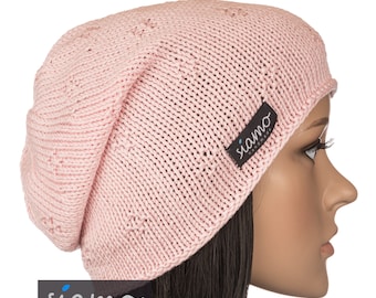 Sommer-Mütze COMO rosé Baumwolle-Viskose Longbeanie Damen-Mütze Mädchenmütze Sommer-Beanie Übergangsmütze by siamo-handmade