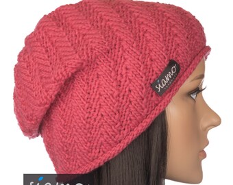 Bonnet en laine mérinos SERFAUS rose | Bonnet tricoté main 100 % laine mérinos | Bonnet d'hiver unisexe | Sans coutures | Idée cadeau pour lui et elle
