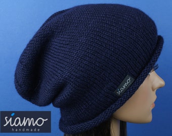 Beanie TALARA Unisex marine (dunkelblau) 100 % Baby-Alpaka Ganzjahres-Mütze Damen-Mütze Herren-Mütze von siamo-handmade