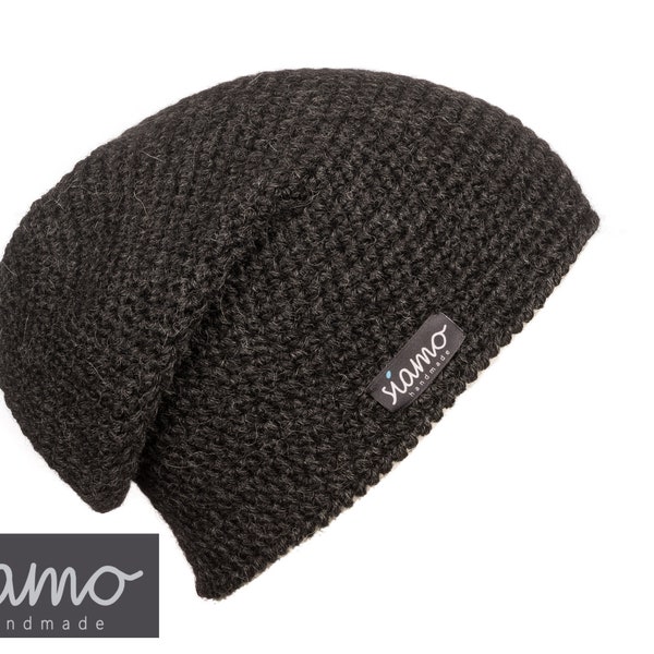 Beanie ICA anthrazit 100 % Baby-Alpaka Unisex Damen-Mütze Herren-Mütze Häkelmütze Haube by siamo-handmade