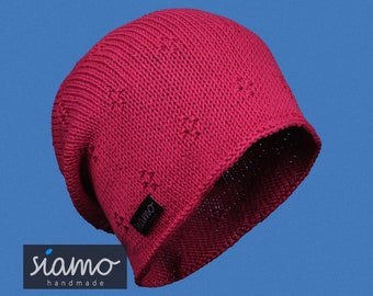 Sommer-Mütze COMO fuchsia Baumwolle-Viskose Sommer-Beanie Damen-Mütze Mädchen-Mütze Übergangsmütze Strickmütze von siamo-handmade