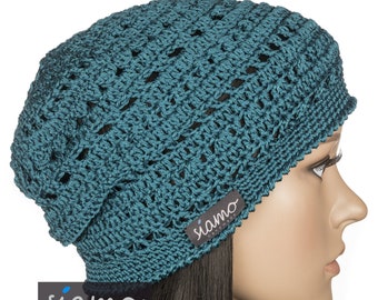 Sommer-Mütze VERONA II smaragd-grün Baumwolle-Viskose Sommer-Beanie Häkelmütze Damen-Mütze Herren-Mütze by siamo-handmade