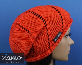 Beanie ROM II tomaten-rot Baumwolle Sommer-Mütze Strickmütze Übergangsmütze Damen-Mütze Sommer-Mütze by siamo-handmade