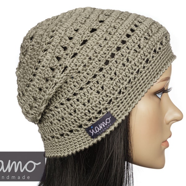 Summer hat VERONA khaki cotton mix crochet hat summer beanie women's hat by siamo-handmade