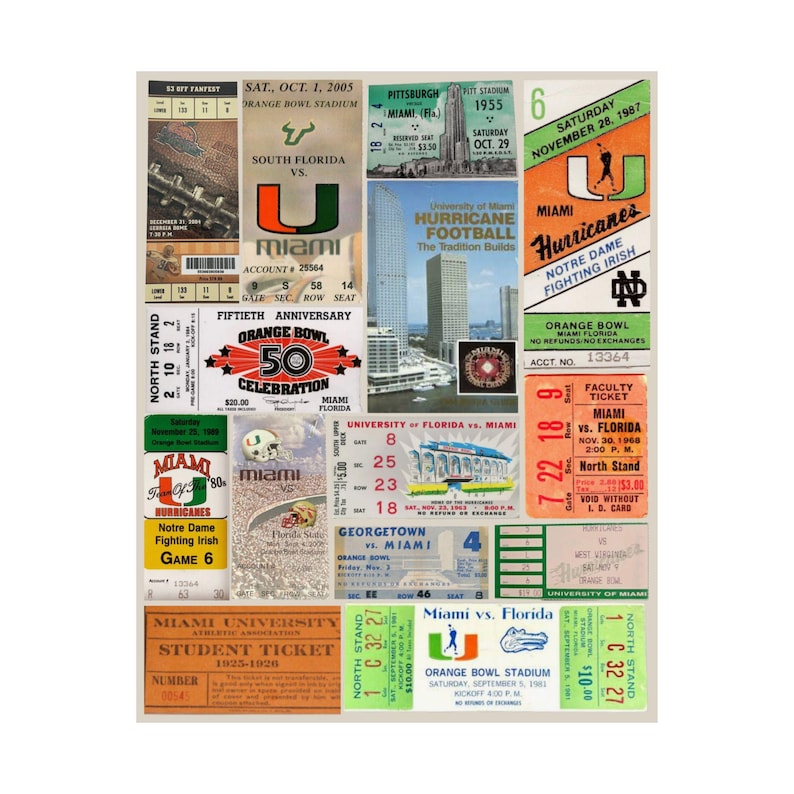 Miami Hurricanes | Vintage Sports Ticket Art Print | Retro College Team Wall Decor | U Miami Football Fan Gift | Matte Vertical Posters afbeelding 1