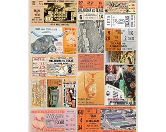 Longhorns du Texas | impression d'art vintage billet de sport | Décoration murale rétro de l'équipe universitaire | Cadeau pour fan de football américain | Posters verticaux mats
