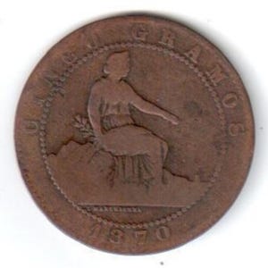 NGC-AU58BN スペイン 1870 OM 1センティモ 銅貨 1870 5 centimos - Etsy 日本