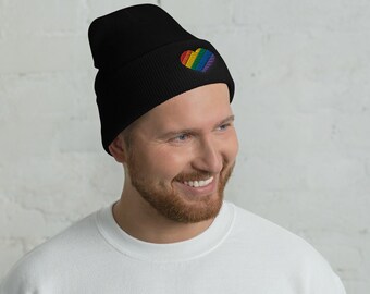 Comfortable, LGBTQ+, Rainbow Heart, Beanie Hat