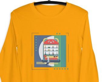 Japanese Bear Vending Machine with Cat Comfortable Adult Unisex Long Sleeved T-Shirt