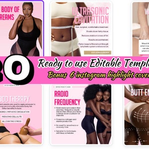 20 Pink Body Sculpting |Body contour flyer| Instagram template | Instagram Highlights | Canva | Stock Images