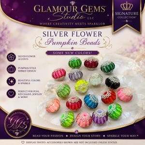 Silver Tone Flower Accent Pumpkin Style Fancy Beads