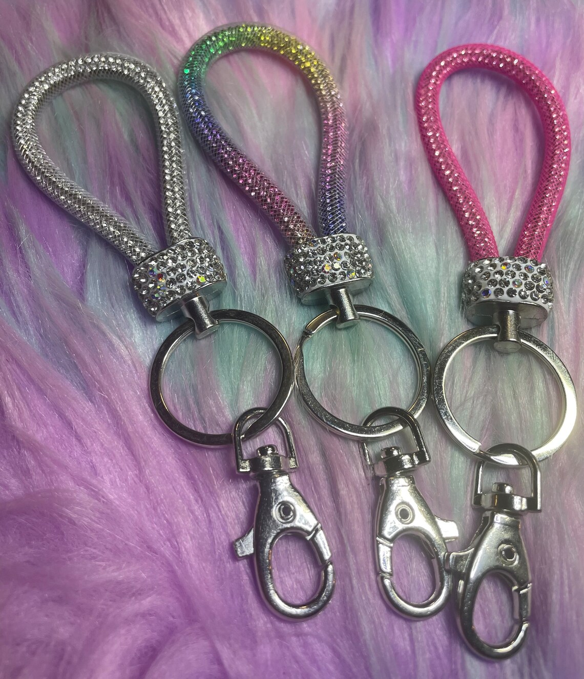 Rhinestone Keychain Ring Hand Placed Rhinestones - Etsy