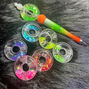 32mm Luminous Large Ring Liquid and Glitter Beads - 4 pieces Exclusive Seller