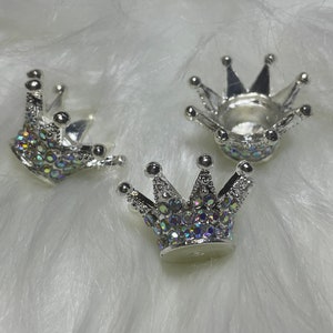 2 pcs - AB Sparkly Large Silver Crown Bead for Beadable Pen and other DIY Crafts