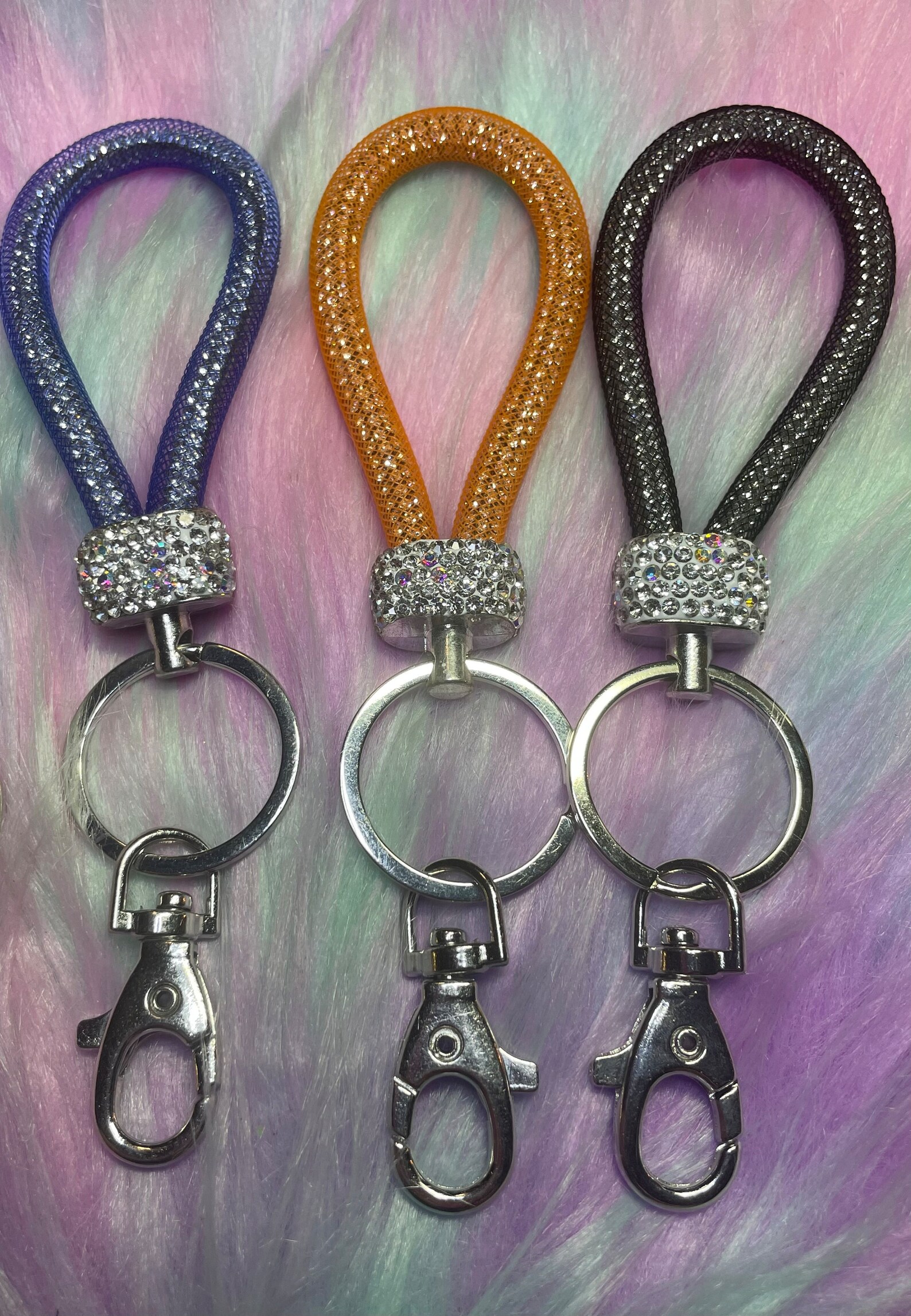 Rhinestone Keychain Ring Hand Placed Rhinestones - Etsy