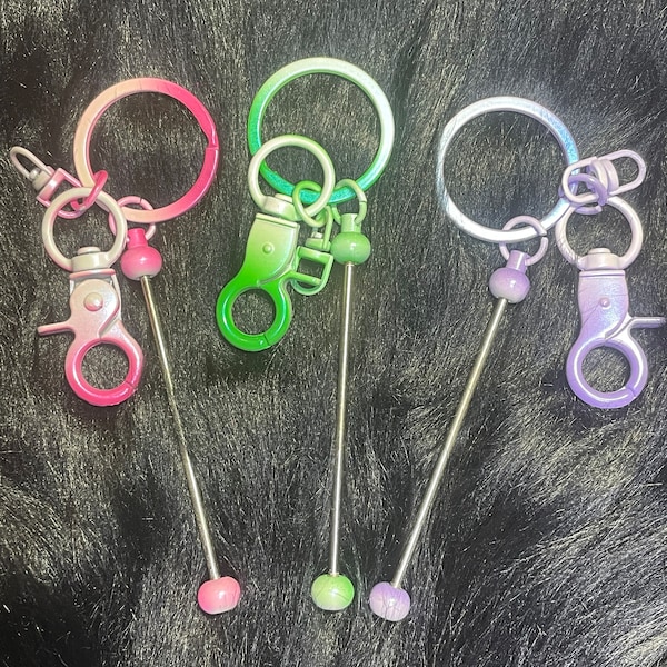 New Style Metal Ombre Beadable Keychain Bar Small Lobster Clasp