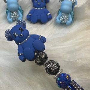 Matte Bear Sparkly Bling Bead: Navy or Light Blue