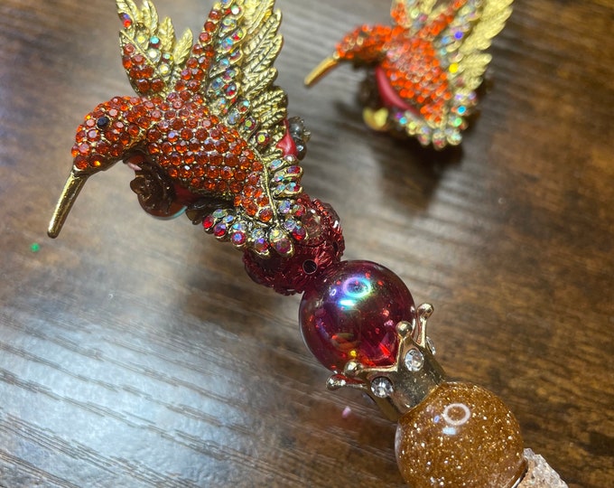 Handmade Gold Metal Tone Burnt Orange Hummingbird AB Rhinestone Wings ...