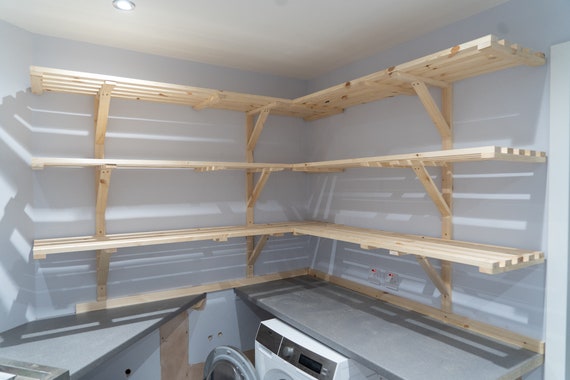 Wooden Slatted Shelf Shelving Made to Measure With Brackets - Etsy UK