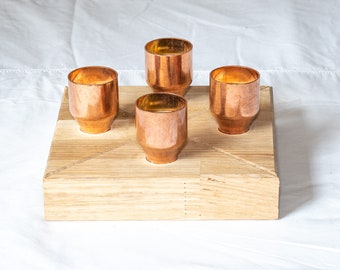 4 x portavelas de luz de té de roble macizo tazas de cobre forma de triángulo hecho a mano 40 mm