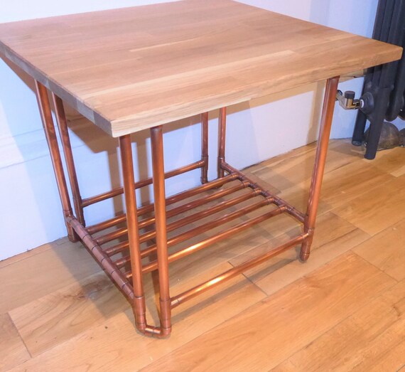 Unique Copper Oak Coffee Side Table Handmade Copper Pipe Etsy