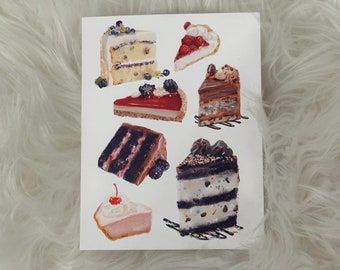 Illustrated Pies Cakes Blank Birthday Card Water Color Birthday Cake Greeting Card Thank You Card