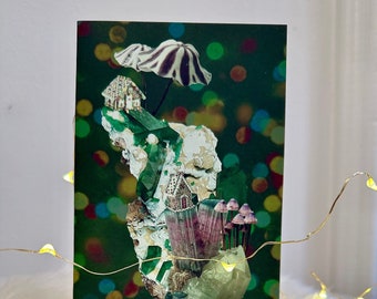 Christmas Scene Dreamscape Fine Art Greeting Card Holiday Gingerbread House Folklore Collage Art