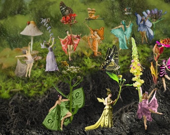 Fairy Fine Art Print "Root Children" Inspired Mushroom Green Fairies Forest Fairycore