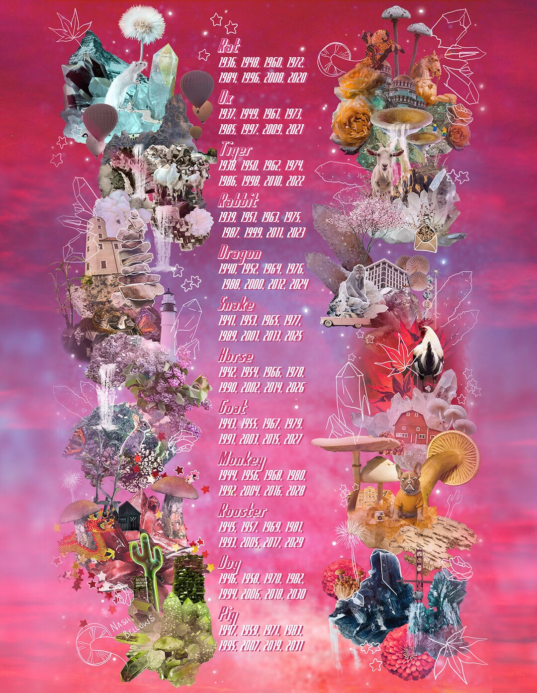 Western/eastern Zodiac Chart Art Etsy
