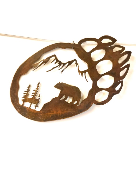 Bear Paw With Bear Scenery Metal Wall Art Bear Paw Decal Etsy