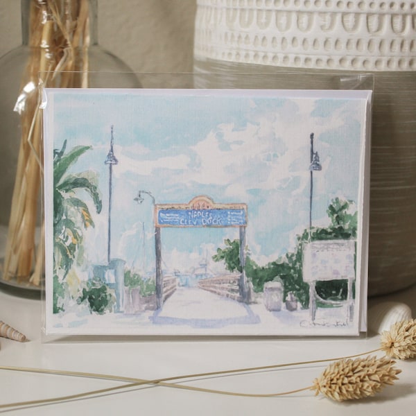 Naples Dock A2 Greeting Card Watercolor Print