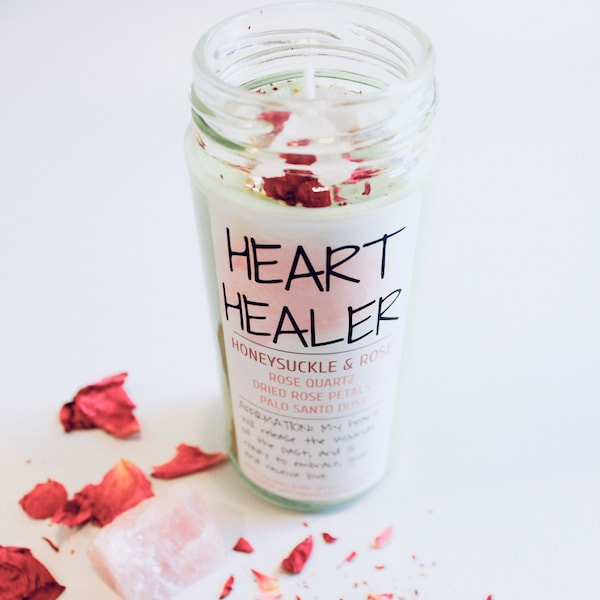 Heart Chakra-Heart Healer- Healing Candle- Spiritual Candle- Metaphysical- Ritual Candle- Rose & Honeysuckle Scented Candle