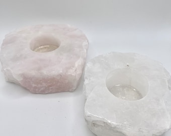 Crystal Tea Light Holders- Rose Quartz- Clear Quartz- Green Quartz- Crystal Candles- Intention Candles