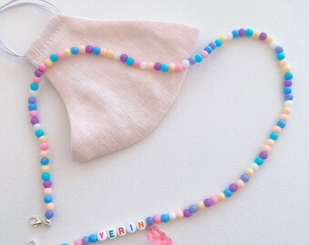 Pastel Beaded Lanyard | Face Mask Strap For Kids | Handmade Necklace | Personalized Mask Chain | Mask Holder For Toddlers | Back To School
