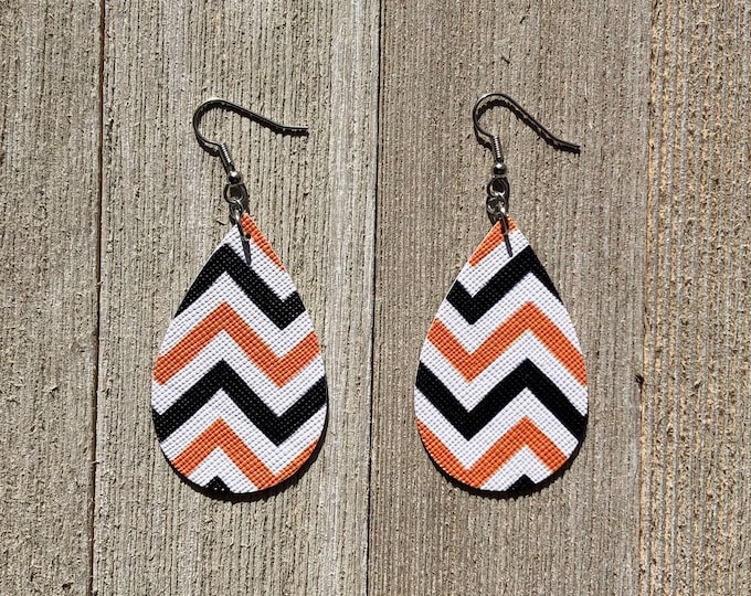 Faux Leather Earrings Orange And Black Chevron Earrings Seasonal Earrings Halloween Earrings Halloween Chevron Earrings
