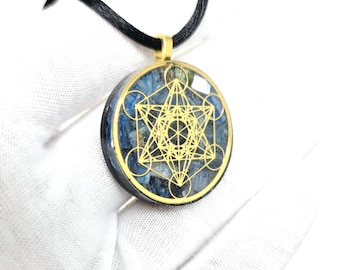 Small Gold/Blue Orgonite Pendant w/ Kyanite and EMF Protection