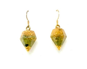 Orgonite Earings w/ Malachite Opal Peridot Tigers Eye | Gold Flake Gold Balls Quality Hoop