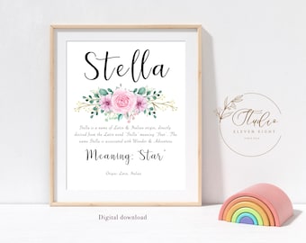 CUSTOM Girl Name Meaning Print | Personalised Made to order | Watercolour Flowers (digital download)