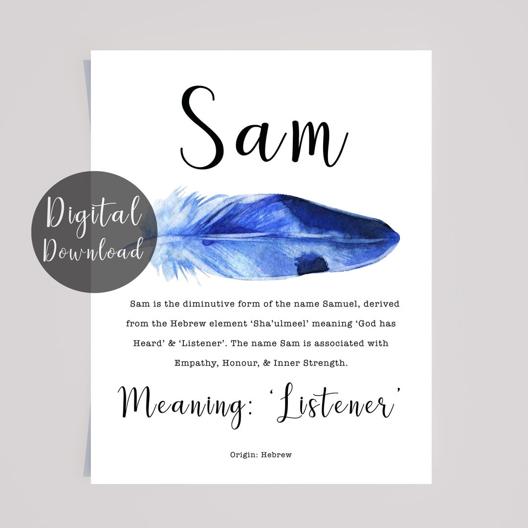 SAM Name Meaning Print : Blue Watercolour Feather (digital Download) - Etsy