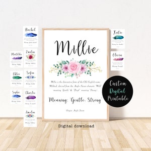 Benutzerdefinierte Name Bedeutung Digitaldruck, Mädchen auf Bestellung Namen Bedeutung Geschenk, personalisierte Geschenke für sie, kundenspezifische Kinderzimmer und Kinderzimmer Wandkunst