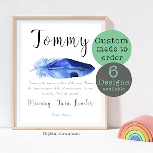 Custom Name Meaning Digital print, Boys Made to order name meaning gift, Personalised Gifts for him,  Custom nursery and kid&#39;s room wall
