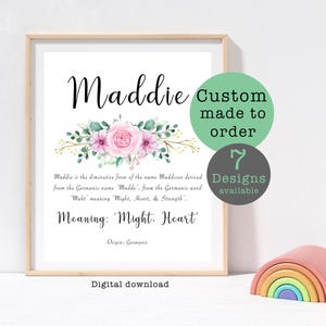Benutzerdefinierte Name Bedeutung Digitaldruck, Mädchen auf Bestellung Namen Bedeutung Geschenk, personalisierte Geschenke für sie, kundenspezifische Kinderzimmer und Kinderzimmer Wandkunst