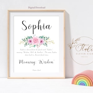 Significado del nombre Sofía (floral rosa) Imprimible con caligrafía: Descarga digital