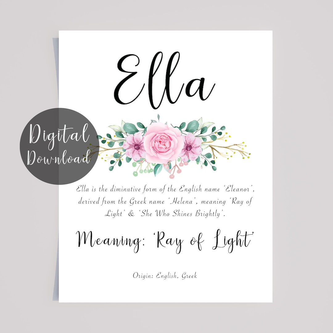 Ella Name betekent digitale download met roze bloemen en kalligrafiestijl -  Etsy Nederland
