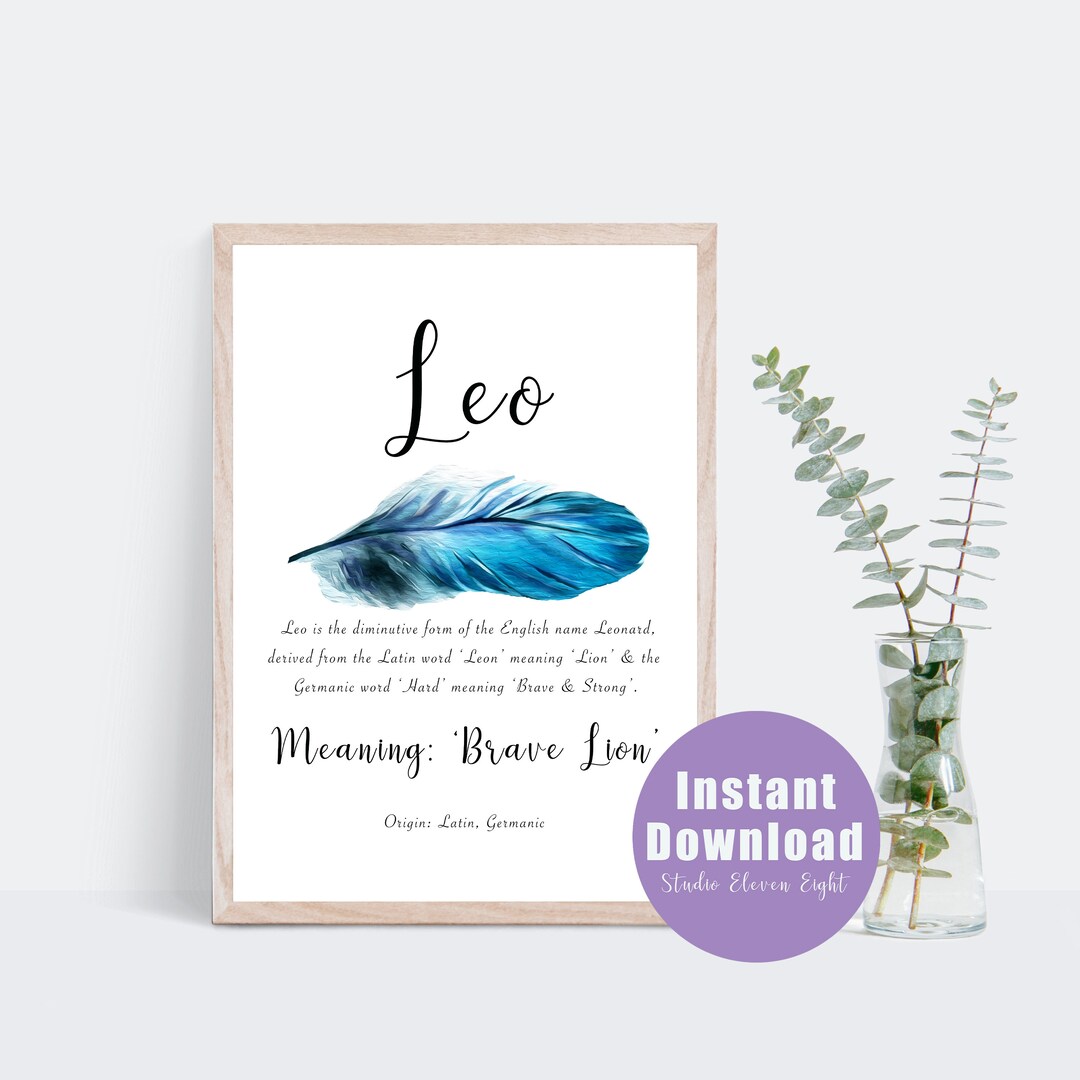 Leo Name Bedeutung bedruckbar mit blauer Feder Grafik Leo - Etsy.de